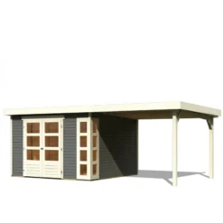 Abri De Jardin En Bois Massif Gris Terre 9,24m² Kerko 6 Avec Appentis 280cm – Karibu -Jardin Fournitures Soldes abri de jardin en bois massif gris terre 924m kerko 6 avec appentis 280cm woodfeeling 2