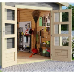 Abri De Jardin En Bois Massif Gris Terre 9,24m² Theres 7 Avec Deux Auvents – Karibu -Jardin Fournitures Soldes abri de jardin en bois massif gris terre 924m theres 7 avec deux auvents karibu 4