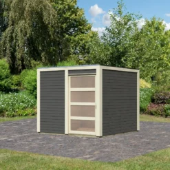 Abri De Jardin En Bois Vitrifié Gris 19mm Qubic 6.05m² - Karibu