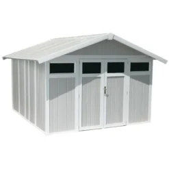 Abri De Jardin En PVC 11,2m² UTILITY Blanc Et Gris Bleu Grosfillex + Kit Ancrage Offert -Jardin Fournitures Soldes abri de jardin en pvc 112m utility blanc et gris bleu grosfillex 4