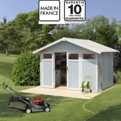 Abri De Jardin En PVC 7,53m² UTILITY Blanc Et Gris Bleu Grosfillex + Kit Ancrage Offert