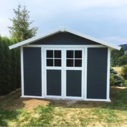 Abri De Jardin En PVC 7,5m² DECO Gris Foncé Et Blanc Grosfillex + Kit Ancrage Offert -Jardin Fournitures Soldes abri de jardin en pvc 75m deco gris fonce et blanc grosfillex 2