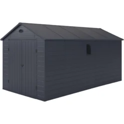 Abri De Jardin En Résine Anthracite 11m² + Kit De Fondation - JOBU