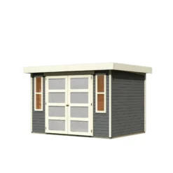 Abri De Jardin Toit Plat 6,55m² Bois Gris 19mm Mühlendorf 4 - Karibu -Jardin Fournitures Soldes abri de jardin toit plat 655m en bois vitrifie gris 19mm muhlendorf karibu 2