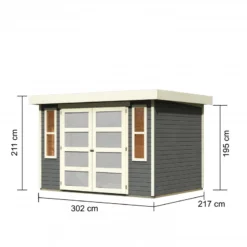 Abri De Jardin Toit Plat 6,55m² Bois Gris 19mm Mühlendorf 4 - Karibu -Jardin Fournitures Soldes abri de jardin toit plat 655m en bois vitrifie gris 19mm muhlendorf karibu 3