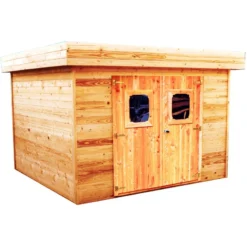 Abri De Jardin Toit Plat En Douglas DINAN 11,49m² Madriers 28mm + Toiture Bac Acier - HABRITA