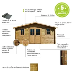 Abri En Bois Massif 16m² PLUS 28mm Traité Teinté Marron Gardy Shelter 8 Abri En Bois Massif 16m² PLUS 28mm Traité Teinté Marron Gardy Shelter -Jardin Fournitures Soldes abri en bois massif 16m plus 28mm traite teinte marron gardy shelter 2