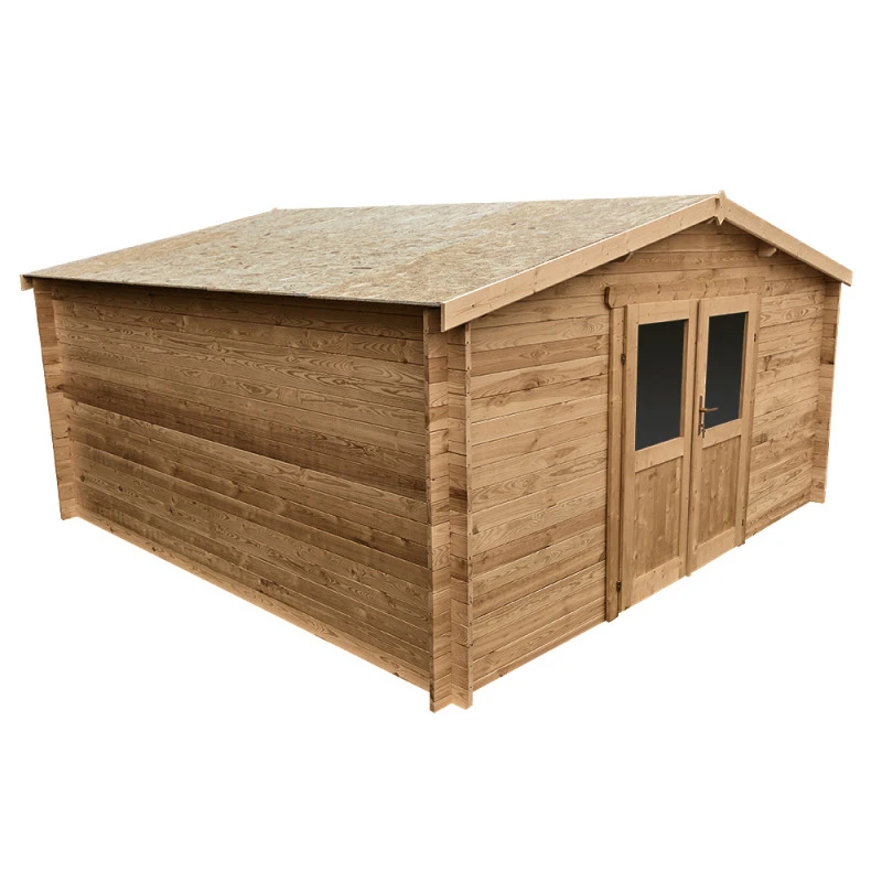 Abri En Bois Massif 16m² PRIMO 28mm Traité Teinté Marron Gardy Shelter 2 Abri En Bois Massif 16m² PRIMO 28mm Traité Teinté Marron Gardy Shelter – Image 2