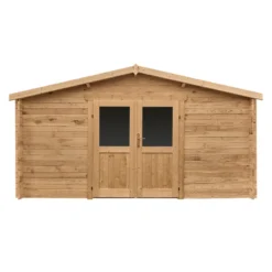Abri En Bois Massif 16m² PRIMO 28mm Traité Teinté Marron Gardy Shelter