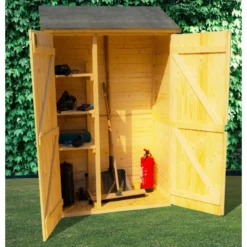 Abri Mural En Bois Brut 0,70m² Avec 3 étagères De Rangement - Habrita -Jardin Fournitures Soldes abri mural en bois brut 070m avec 3 etageres de rangement habrita 2