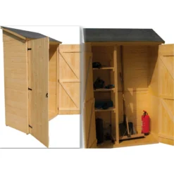 Abri Mural En Bois Brut 0,70m² Avec 3 étagères De Rangement - Habrita -Jardin Fournitures Soldes abri mural en bois brut 070m avec 3 etageres de rangement habrita 4