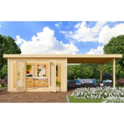 Abri Toit Plat 13,60m² Bois Massif 40mm Radeburg 3 Avec Appentis 330cm – Karibu -Jardin Fournitures Soldes abri toit plat 1360m bois massif 40mm radeburg 3 avec appentis 330cm karibu 2