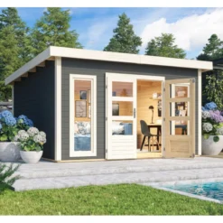 Abri Toit Plat 13,60m² Bois Massif Gris Terre 40mm Northeim 5 – Karibu -Jardin Fournitures Soldes abri toit plat 1360m bois massif gris terre 40mm northeim 5 woodfeeling 2