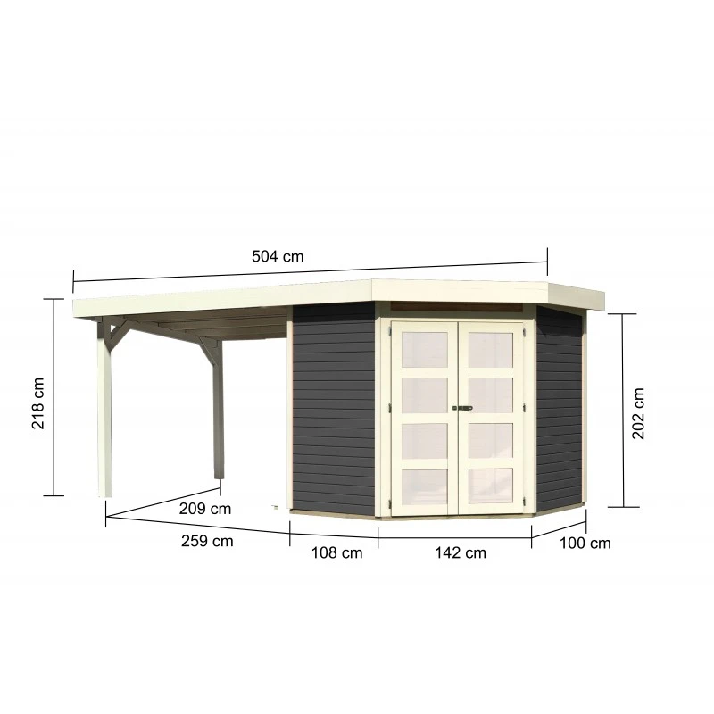 Abri Toit Plat 4,62m² Goldendorf 3 + Auvent En Bois Vitrifié Gris 19mm - Karibu 3 Abri Toit Plat 4,62m² Goldendorf 3 + Auvent En Bois Vitrifié Gris 19mm - Karibu – Image 3