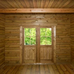 Abri Toit Plat 9m² PLUS + Terrasse 9m² 28mm Traité Marron Gardy Shelter -Jardin Fournitures Soldes abri toit plat 9m plus terrasse laterale 9m traite marron gardy shelter 4