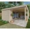 Bureau De Jardin En Bois Massif Avec Terrasse 18,6m² - Madriers 40mm Traités Et Teintés Marron Gardy Shelter