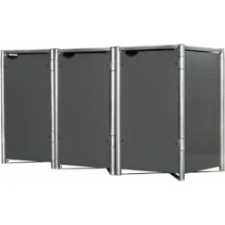 Cache-poubelle 3 Compartiments Müllbox En Aluminium Gris 3x240L – HIDE -Jardin Fournitures Soldes cache poubelle 3 compartiments mullbox en aluminium gris 3x240l hide 2
