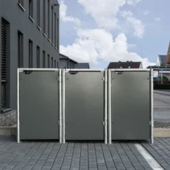 Cache-poubelle 3 Compartiments Müllbox En Aluminium Gris 3x240L – HIDE -Jardin Fournitures Soldes cache poubelle 3 compartiments mullbox en aluminium gris 3x240l hide 3