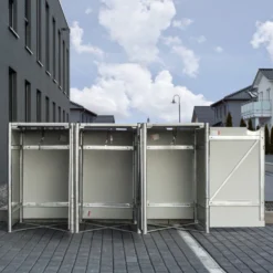 Cache-poubelle 3 Compartiments Müllbox En Aluminium Gris 3x240L – HIDE -Jardin Fournitures Soldes cache poubelle 3 compartiments mullbox en aluminium gris 3x240l hide 4