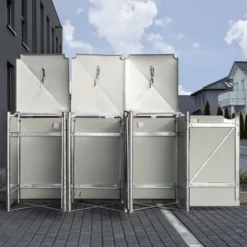 Cache-poubelle 3 Compartiments Müllbox En Aluminium Gris 3x240L – HIDE -Jardin Fournitures Soldes cache poubelle 3 compartiments mullbox en aluminium gris 3x240l hide 5