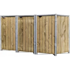 Cache-poubelle 3 Compartiments Müllbox En Bois Traité Naturel 3x240L – HIDE -Jardin Fournitures Soldes cache poubelle 3 compartiments mullbox en bois traite naturel 3x240l hide 2