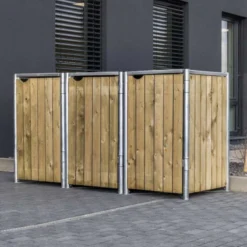 Cache-poubelle 3 Compartiments Müllbox En Bois Traité Naturel 3x240L – HIDE -Jardin Fournitures Soldes cache poubelle 3 compartiments mullbox en bois traite naturel 3x240l hide 3