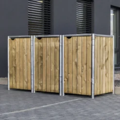 Cache-poubelle 3 Compartiments Müllbox En Bois Traité Naturel 3x240L – HIDE -Jardin Fournitures Soldes cache poubelle 3 compartiments mullbox en bois traite naturel 3x240l hide 4