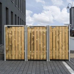 Cache-poubelle 3 Compartiments Müllbox En Bois Traité Naturel 3x240L – HIDE -Jardin Fournitures Soldes cache poubelle 3 compartiments mullbox en bois traite naturel 3x240l hide 5