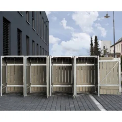 Cache-poubelle 4 Compartiments Müllbox En Bois Traité Gris 4x240L – HIDE -Jardin Fournitures Soldes cache poubelle 4 compartiments mullbox en bois traite gris 4x240l hide 2