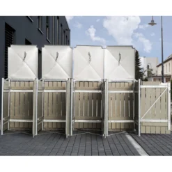 Cache-poubelle 4 Compartiments Müllbox En Bois Traité Gris 4x240L – HIDE -Jardin Fournitures Soldes cache poubelle 4 compartiments mullbox en bois traite gris 4x240l hide 3