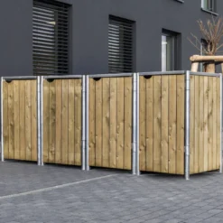Cache-poubelle 4 Compartiments Müllbox En Bois Traité Naturel 4x140L – HIDE -Jardin Fournitures Soldes cache poubelle 4 compartiments mullbox en bois traite naturel 4x140l hide 2