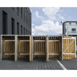 Cache-poubelle 4 Compartiments Müllbox En Bois Traité Naturel 4x140L – HIDE -Jardin Fournitures Soldes cache poubelle 4 compartiments mullbox en bois traite naturel 4x140l hide 3