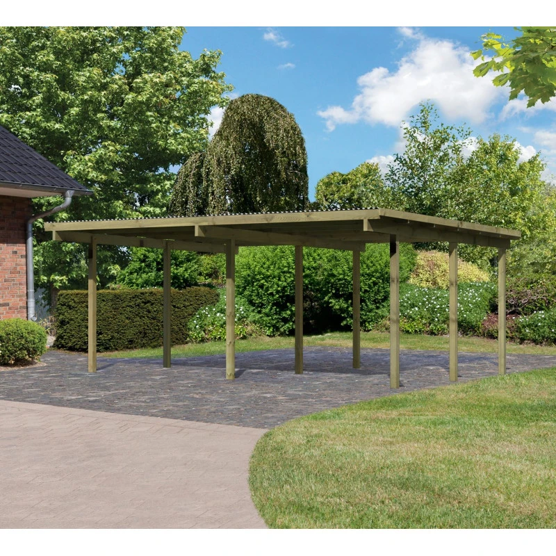 Carport Double En Pin Autoclave Avec Toit PVC 27,58m² - Karibu 2 Carport Double En Pin Autoclave Avec Toit PVC 27,58m² - Karibu – Image 2