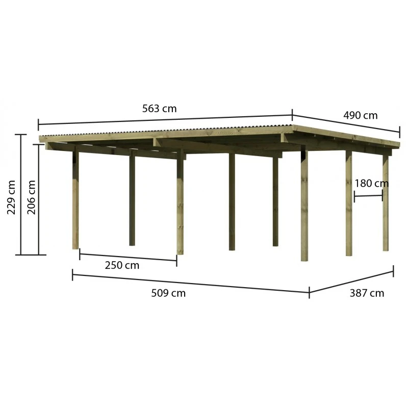 Carport Double En Pin Autoclave Avec Toit PVC 27,58m² - Karibu 3 Carport Double En Pin Autoclave Avec Toit PVC 27,58m² - Karibu – Image 3