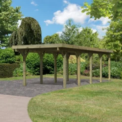 Carport En Bois Autoclave 26,9m² Et Toit En PVC Gris – KARIBU