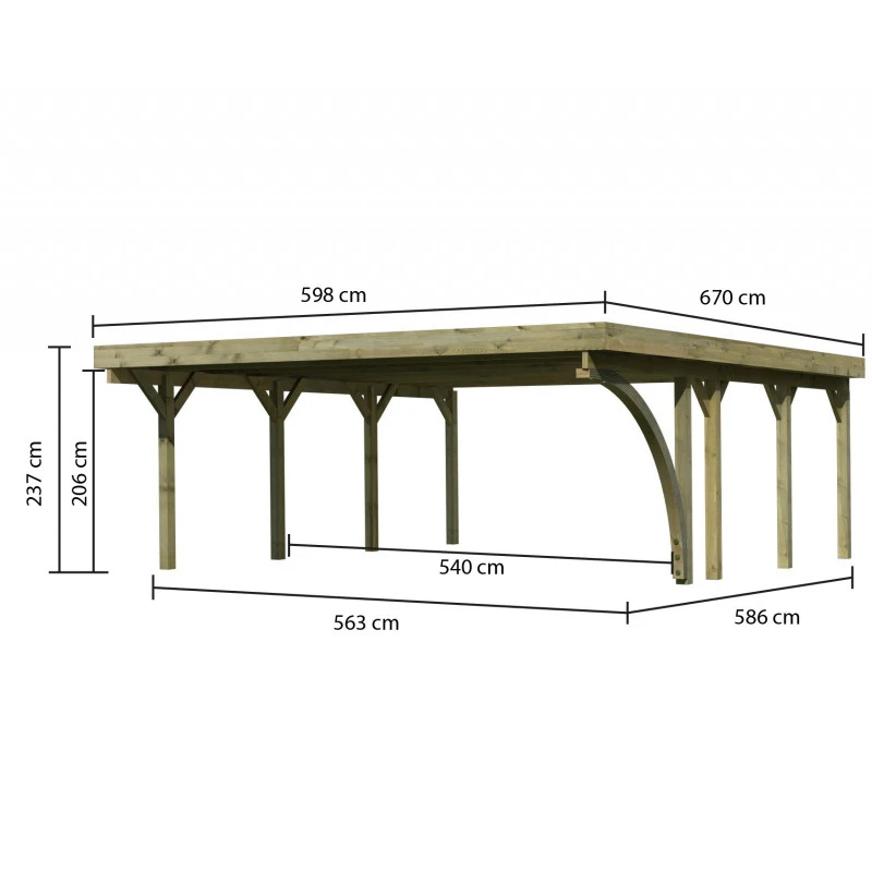 Carport En Bois Autoclave 40,2m² Avec Poteau En Arc Et Toit En Acier – KARIBU 2 Carport En Bois Autoclave 40,2m² Avec Poteau En Arc Et Toit En Acier – KARIBU – Image 2