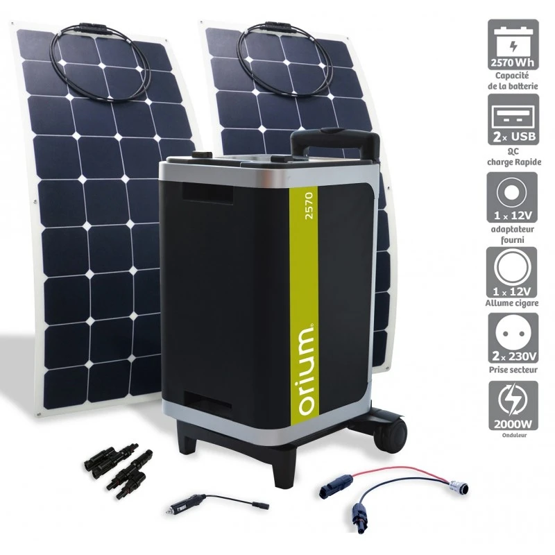 Pack Station D’énergie Portative Izywatt 2570Wh + 2 Panneaux Solaires Souples 120W 1 Pack Station D’énergie Portative Izywatt 2570Wh + 2 Panneaux Solaires Souples 120W