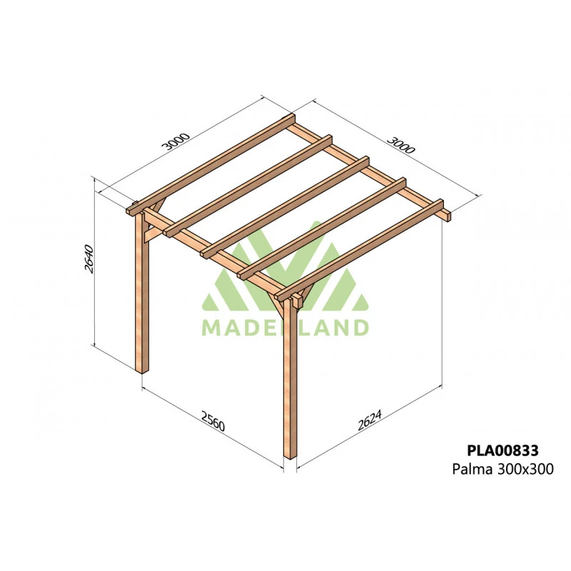 Pergola Adossée En Bois Lamellé-collé 300x300cm Palma – Maderland 2 Pergola Adossée En Bois Lamellé-collé 300x300cm Palma – Maderland – Image 2