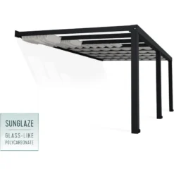 Pergola Adossée Stockholm 350x590cm Aluminium Gris Et Polycarbonate Avec Stores De Toit Rétractables – Palram - Canopia -Jardin Fournitures Soldes pergola adossee stockholm 350x590cm aluminium gris et polycarbonate avec stores de toit retractables palram 2