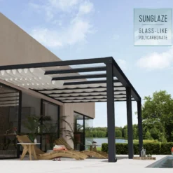 Pergola Adossée Stockholm 350x590cm Aluminium Gris Et Polycarbonate Avec Stores De Toit Rétractables – Palram - Canopia -Jardin Fournitures Soldes pergola adossee stockholm 350x590cm aluminium gris et polycarbonate avec stores de toit retractables palram 3
