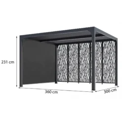 Pergola Bioclimatique Alu Anthracite 10,80m² Toit Avec Lames Ovales Alu + 5 Panneaux Moucharabieh + 1 Rideau Gris – HABRITA -Jardin Fournitures Soldes pergola bioclimatique alu anthracite 1080m toit avec lames ovales alu 5 panneaux moucharabieh 1 rideau gris habrita 3