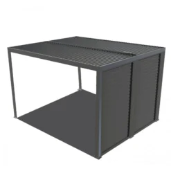 Pergola Bioclimatique Aluminium Anthracite 10,80m² Toit Avec Lames Ovales Aluminium + Ventelles Latérales Pour Côté 3m – HABRITA -Jardin Fournitures Soldes pergola bioclimatique aluminium anthracite 1080m toit avec lames ovales aluminium ventelles laterales pour cote 3m habrita 2