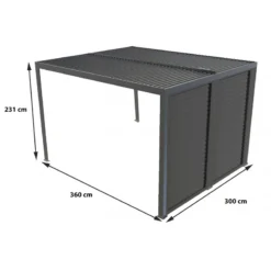 Pergola Bioclimatique Aluminium Anthracite 10,80m² Toit Avec Lames Ovales Aluminium + Ventelles Latérales Pour Côté 3m – HABRITA -Jardin Fournitures Soldes pergola bioclimatique aluminium anthracite 1080m toit avec lames ovales aluminium ventelles laterales pour cote 3m habrita 3