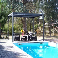 Pergola Bioclimatique Aluminium Anthracite 10,80m² + Toit Avec Lames Ovales Aluminium HABRITA -Jardin Fournitures Soldes pergola bioclimatique aluminium antracite 1080m toit avec lames ovales aluminium habrita 5