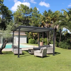 Pergola Bioclimatique Autoportante 300x300cm En Aluminium - Gris - Maia - Couleurs Du Monde