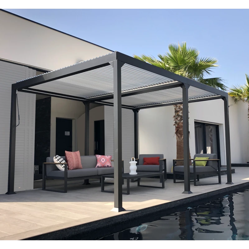 Pergola Bioclimatique Autoportante 300x400cm Lames En Aluminium - Gris - Gaia - Couleurs Du Monde 1 Pergola Bioclimatique Autoportante 300x400cm Lames En Aluminium - Gris - Gaia - Couleurs Du Monde
