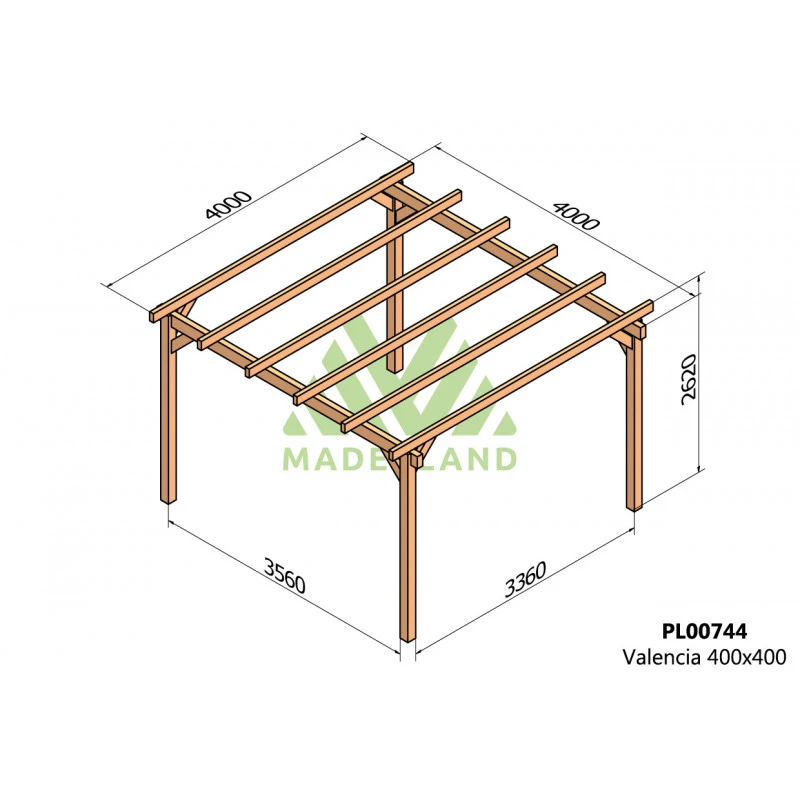 Pergola En Bois Lamellé-collé 400x400cm Valencia – Maderland 2 Pergola En Bois Lamellé-collé 400x400cm Valencia – Maderland – Image 2