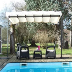 Pergola Marquise En Acier Anthracite 9m² Toile Pivotante Extensible En Polyester 200gr/m² écru - HABRITA -Jardin Fournitures Soldes pergola marquise en acier anthracite 9m toile pivotante extensible en polyester 200grm ecru habrita 3