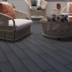 Plancher En Bois Composite - Lot De 0,6m² - Lames Clipsables - Gris - Compolife