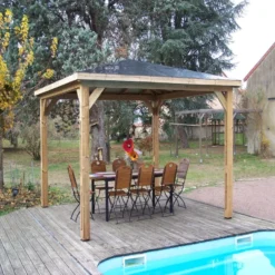 Kiosque Pool House En Bois Thermo Traité 12,32m² BLUETERM, Sans Parois - HABRITA -Jardin Fournitures Soldes pool house en bois thermo traite 1232m blueterm sans parois habrita 2